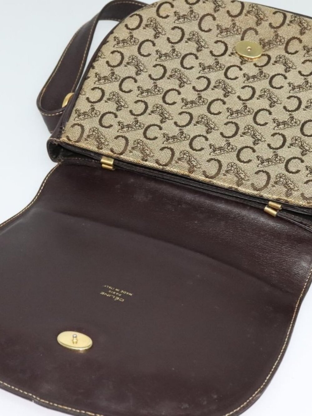 Authentic CELINE C Sulky Shoulder Bag Canvas Beige Gold - Picture 2 of 16